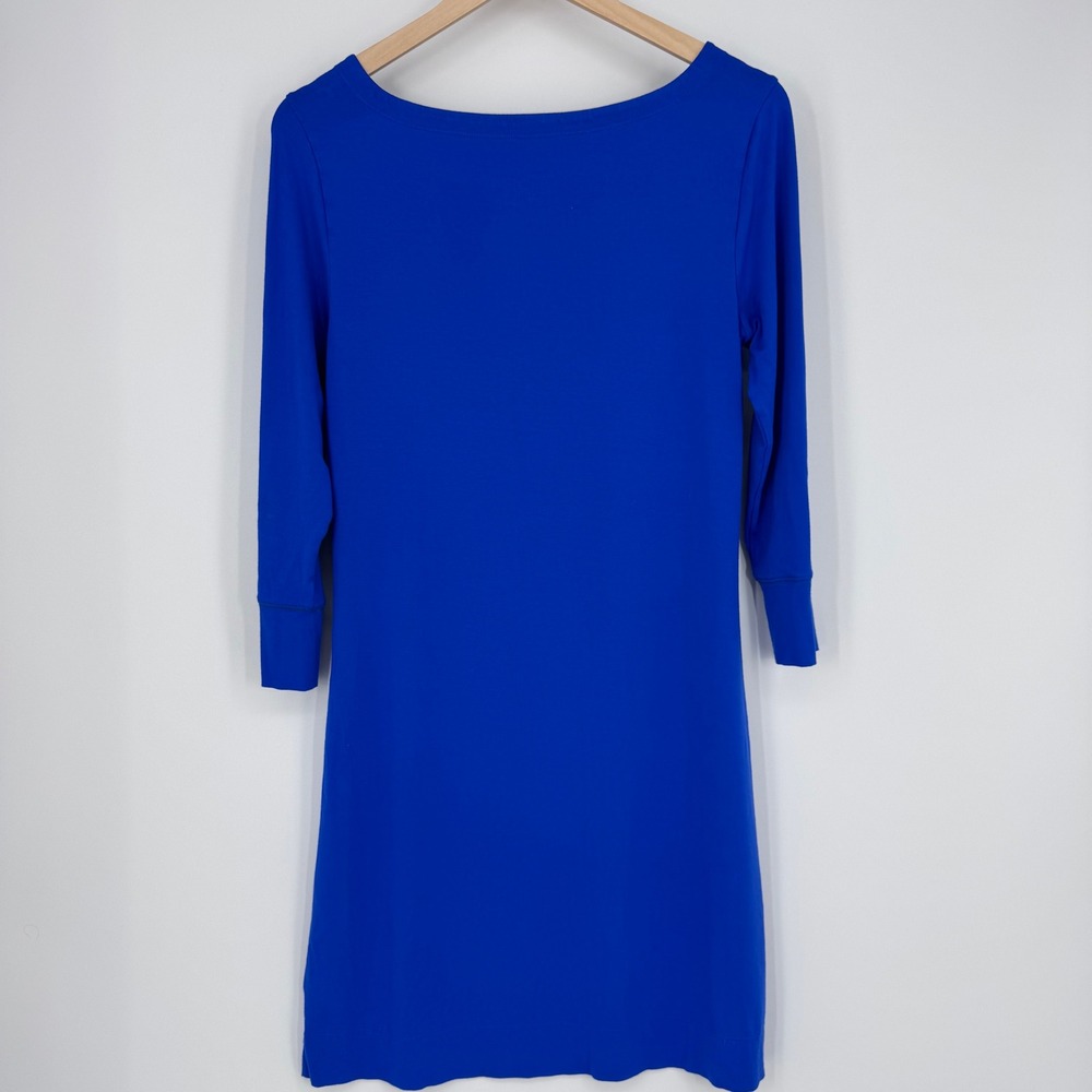Lilly Pulitzer Sophie UPF 50 Shift Dress Womens M Blue 3/4 Sleeve Gold Button - Picture 10 of 11